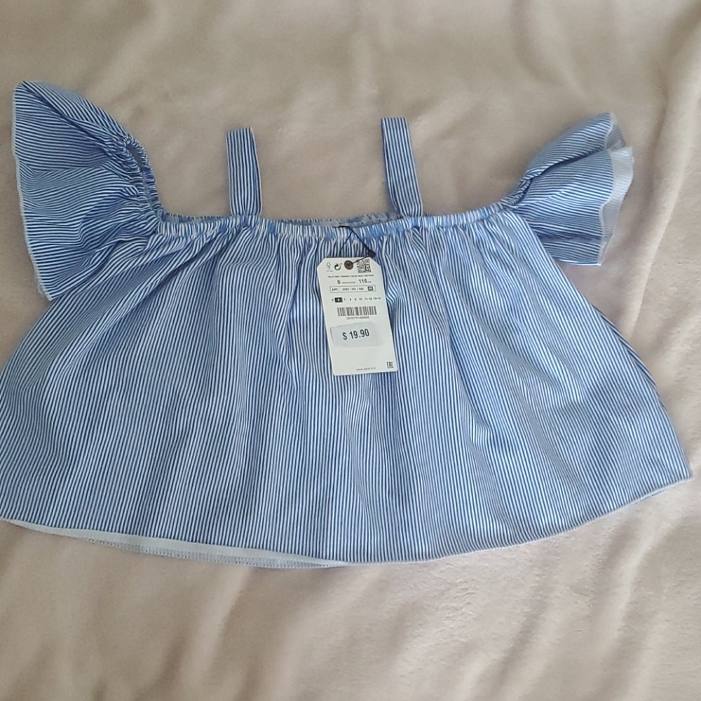 BNWT Zara Seersucker Off the Shoulder Top Sz 6
